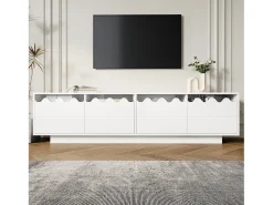 Móvel De Tv*Merax Móvel de TV moderno com 4 portas e design ondulado - 170 x 40 x 45 cm - elegante solução de armazenamento para sala de estar - MDF + aglomerado - Branco