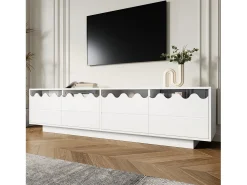 Móvel De Tv*Merax Móvel de TV moderno com 4 portas e design ondulado - 170 x 40 x 45 cm - elegante solução de armazenamento para sala de estar - MDF + aglomerado - Branco