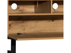 Merax Móvel de TV moderno com 2 portas, 2 gavetas e 2 nichos - madeira MDF e metal - carvalho e preto^ Móvel De Tv