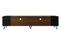 Móvel De Tv| Móvel de TV moderno com 2 portas, armário multifuncional com espaço de armazenamento e pés de metal. Preto