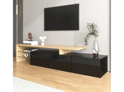 Móvel De Tv*Merax Móvel de TV moderno com 3 portas e 2 nichos - LEDs - Madeira MDF e vidro - carvalho e cor preta Natural claro