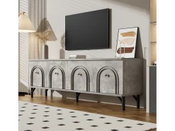 Discount Móvel de TV moderno com 4 portas - Cinza, 160 cm - Design elegante, dobradiças de fechamento suave Cinzento