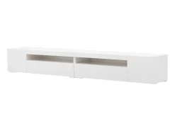 New Merax Móvel de TV moderno com 4 portas e 2 nichos - LEDs - Comprimento 240cm - Madeira MDF - Cor branca Branco