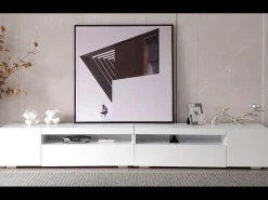 New Merax Móvel de TV moderno com 4 portas e 2 nichos - LEDs - Comprimento 240cm - Madeira MDF - Cor branca Branco