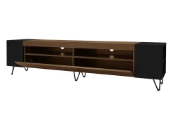 Best Móvel de TV moderno com 2 portas, espaço de armazenamento e pés de metal, 180x36x43cm, + Madeira Preto