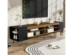 Best Móvel de TV moderno com 2 portas, espaço de armazenamento e pés de metal, 180x36x43cm, + Madeira Preto