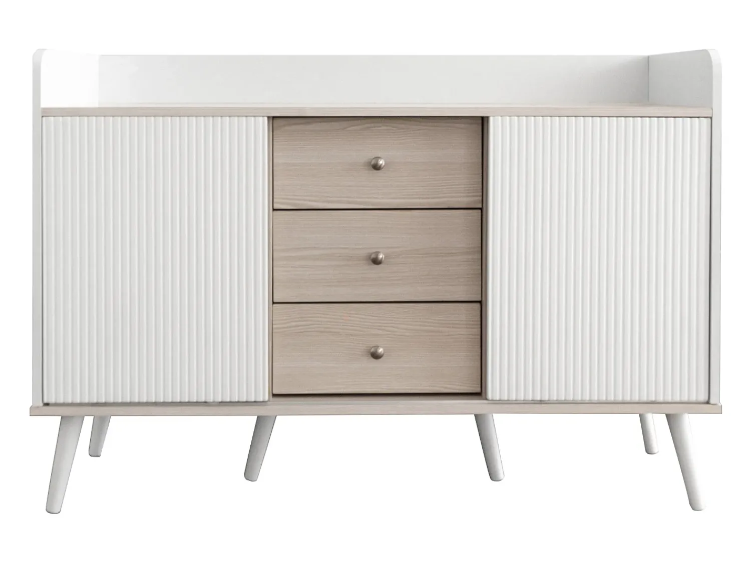 Móvel De Tv|Merax Móvel de TV moderno com 3 portas e 2 nichos - LEDs - Madeira MDF e vidro - carvalho e Branco