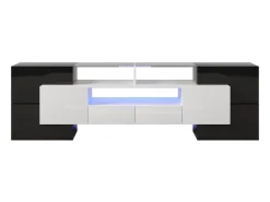 Móvel De Tv|Merax Móvel de TV moderno com 4 portas, 2 gavetas e 2 nichos - Aspecto brilhante - LEDs - Comprimento 200cm - Cor preta Branco