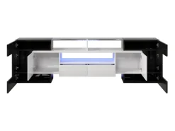 Móvel De Tv|Merax Móvel de TV moderno com 4 portas, 2 gavetas e 2 nichos - Aspecto brilhante - LEDs - Comprimento 200cm - Cor preta Branco