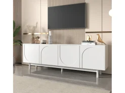 Móvel De Tv|Merax Móvel de TV moderno com 4 portas - 175x38x56cm - Aglomerado - Branco