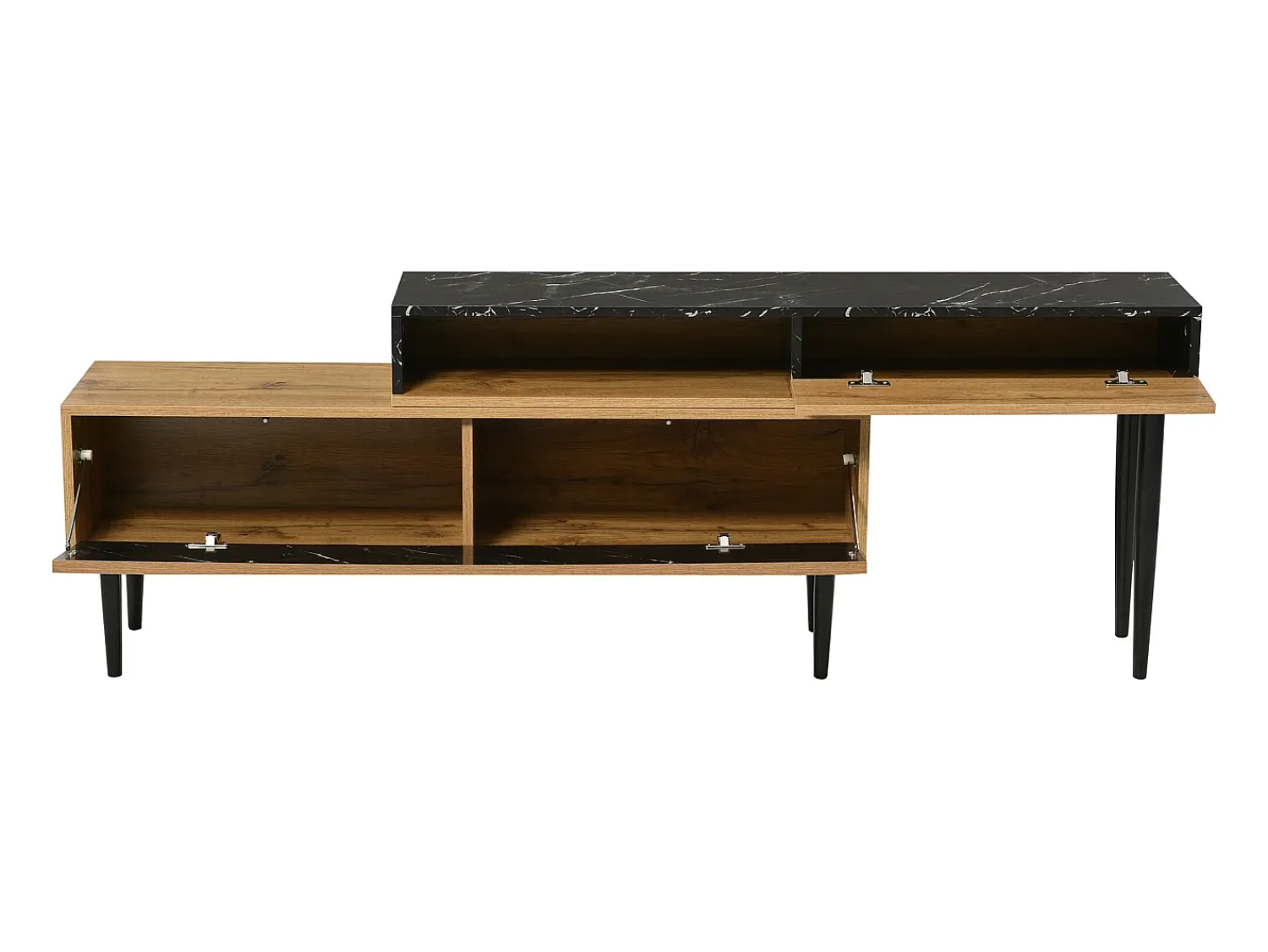 Sale Merax Móvel de TV moderno com 2 portas e 1 nicho, padrão mármore, madeira MDF e pés de ferro, cor natural Natural claro
