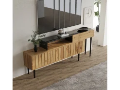 Sale Merax Móvel de TV moderno com 2 portas e 1 nicho, padrão mármore, madeira MDF e pés de ferro, cor natural Natural claro