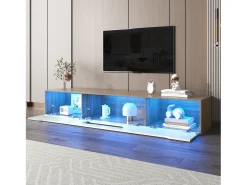 Móvel De Tv|Merax Móvel de TV moderno com 3 portas em alto brilho, iluminação LED, aglomerado, cores: carvalho e Branco