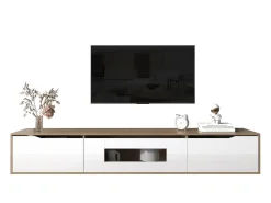 Móvel De Tv|Merax Móvel de TV moderno com 3 portas em alto brilho, iluminação LED, aglomerado, cores: carvalho e Branco