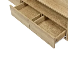 Clearance Merax Móvel de TV moderno com 4 portas, 2 gavetas e 2 nichos - Aspecto branco brilhante - LEDs - Comprimento 200cm - Cor carvalho Natural claro