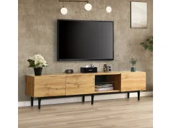 Móvel De Tv| Móvel de TV moderno com acabamento em madeira e luzes LED com cores ajustáveis, 175 (C) x 31 (L) x 41 (A) cm Laranja claro