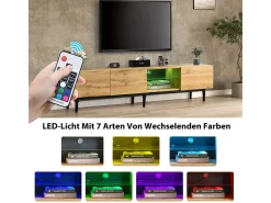 Móvel De Tv| Móvel de TV moderno com acabamento em madeira e luzes LED com cores ajustáveis, 175 (C) x 31 (L) x 41 (A) cm Laranja claro