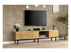 Móvel De Tv| Móvel de TV moderno com acabamento em madeira e luzes LED com cores ajustáveis, 175 (C) x 31 (L) x 41 (A) cm Laranja claro