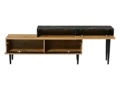 Móvel De Tv* Móvel de TV moderno com design em mármore e grão de madeira - Borda em PVC, pernas em ferro, cor madeira escura - 129x30x58cm Natural claro