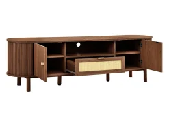 Móvel De Tv|Hauss Spole Móvel de TV moderno com gaveta em rattan e 2 portas - Pés em metal - Castanho