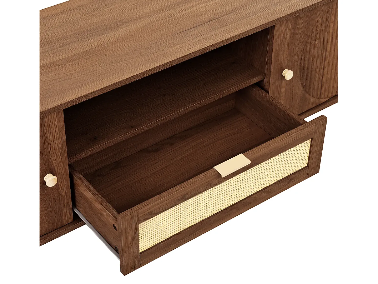 Móvel De Tv|Hauss Spole Móvel de TV moderno com gaveta em rattan e 2 portas - Pés em metal - Castanho