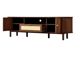 Móvel De Tv|Hauss Spole Móvel de TV moderno com gaveta em rattan e 2 portas - Pés em metal - Castanho