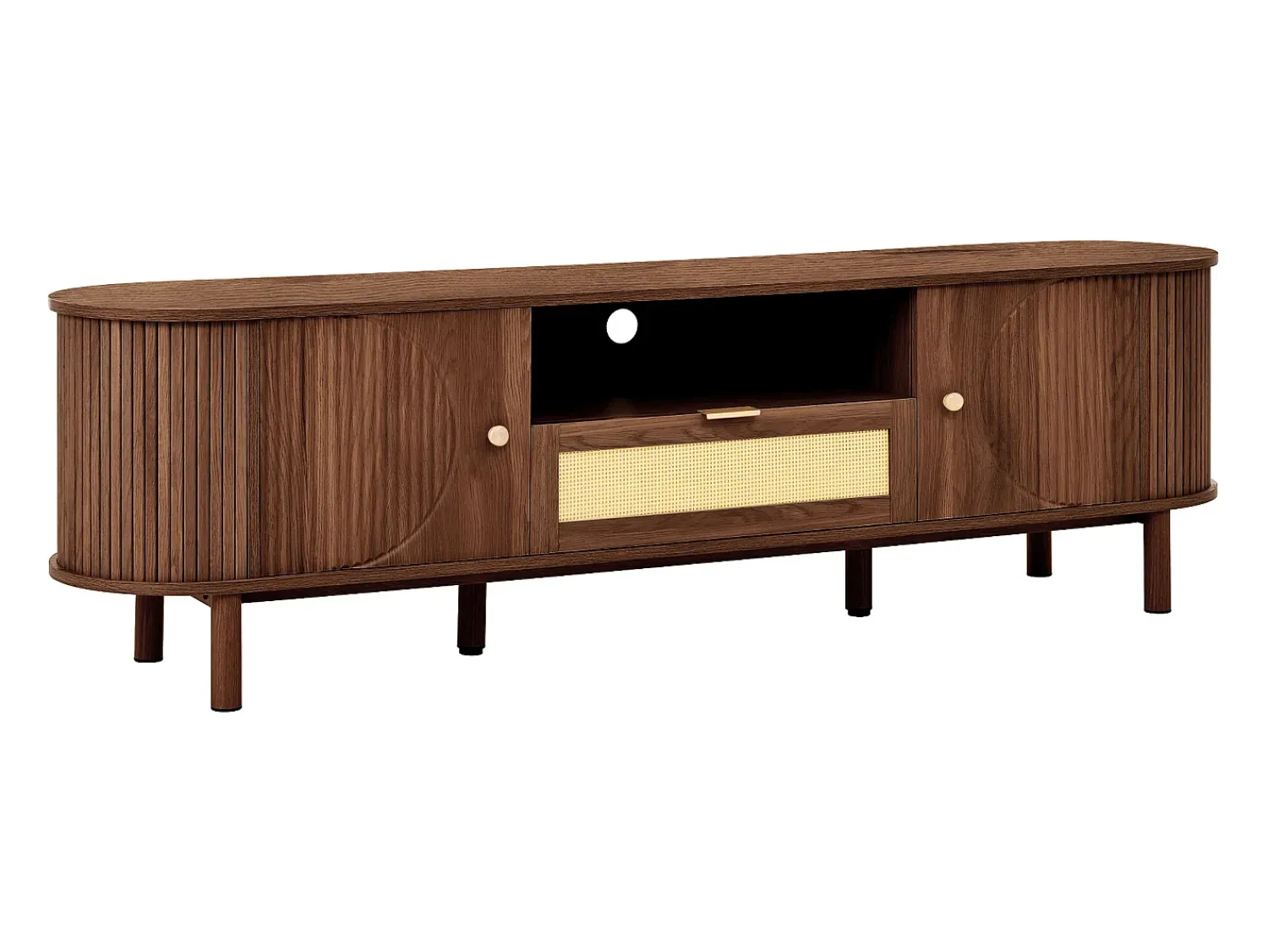 Móvel De Tv|Hauss Spole Móvel de TV moderno com gaveta em rattan e 2 portas - Pés em metal - Castanho