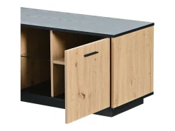 Móvel De Tv* Móvel de TV moderno com gaveta, três portas e duas prateleiras de vidro - cor natural, 180 x 40 x 45 cm Preto