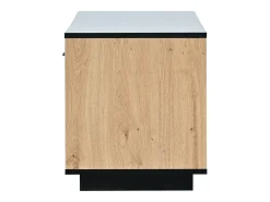 Móvel De Tv* Móvel de TV moderno com gaveta, três portas e duas prateleiras de vidro - cor natural, 180 x 40 x 45 cm Preto
