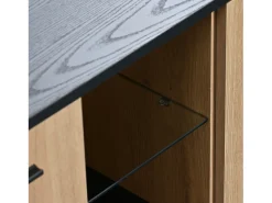 Móvel De Tv* Móvel de TV moderno com gaveta, três portas e duas prateleiras de vidro - cor natural, 180 x 40 x 45 cm Preto
