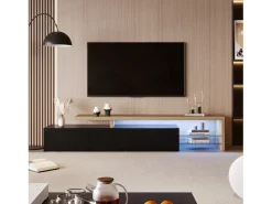 Móvel De Tv| Móvel de TV Moderno com LED, e Carvalho, 200cm – com Carregador Europeu Preto