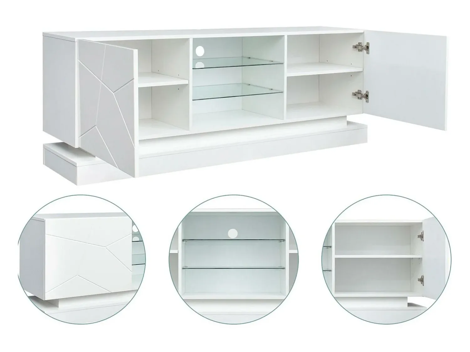 Online ModernLuxe Móvel de TV moderno com LED colorido - adequado para TV de 70" - 2 portas e 3 prateleiras - Branco