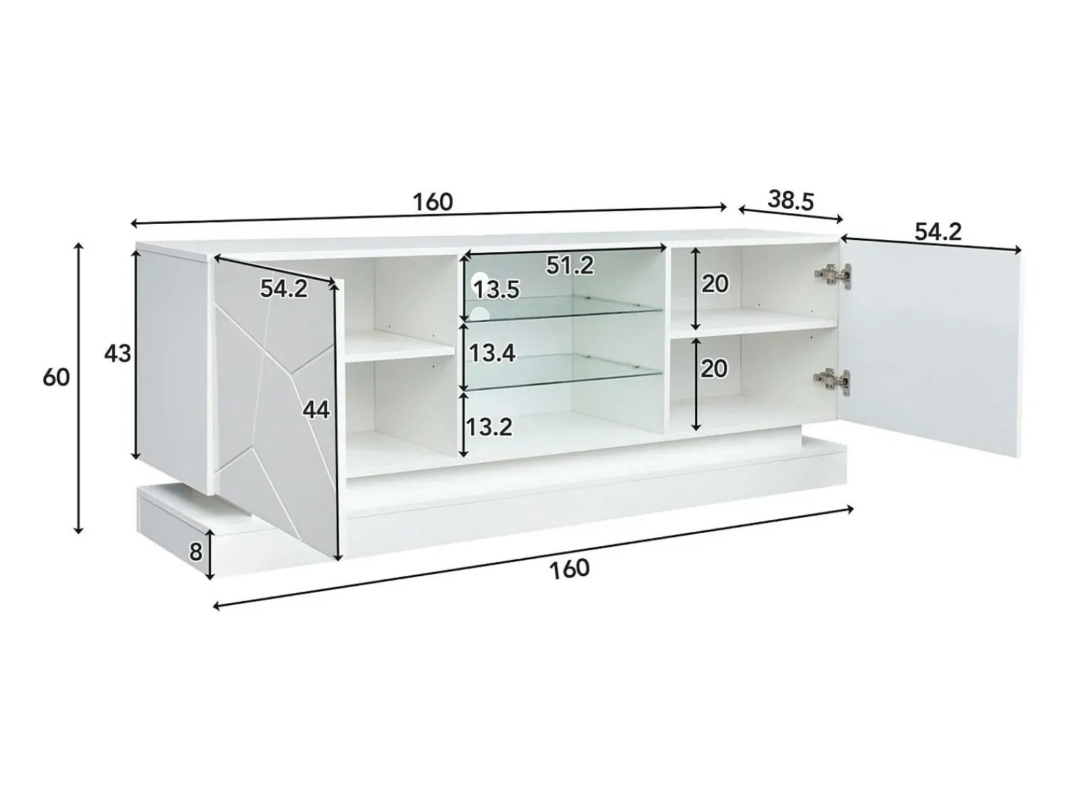 Online ModernLuxe Móvel de TV moderno com LED colorido - adequado para TV de 70" - 2 portas e 3 prateleiras - Branco