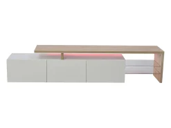 Móvel de TV Moderno com LED, Branco e Carvalho, 200cm – com Carregador Europeu^ Móvel De Tv