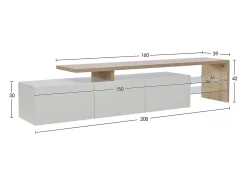 Móvel de TV Moderno com LED, Branco e Carvalho, 200cm – com Carregador Europeu^ Móvel De Tv