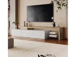Móvel de TV Moderno com LED, Branco e Carvalho, 200cm – com Carregador Europeu^ Móvel De Tv