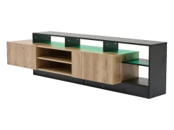 Online ModernLuxe Móvel de TV moderno com LED - 2 portas e 6 compartimentos abertos - Preto e Natural Natural claro