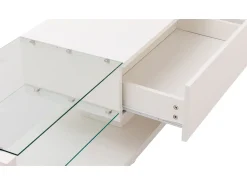 Móvel De Tv* Móvel de TV moderno com luzes LED, com 2 gavetas e prateleiras de vidro, armário baixo, . Branco