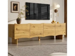 Móvel De Tv|Merax Móvel de TV moderno com padrão ondulado - 155 x 36 x 47 cm - com 4 portas - aglomerado - natural Natural claro