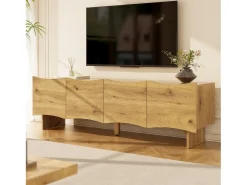 Móvel De Tv|Merax Móvel de TV moderno com padrão ondulado - 155 x 36 x 47 cm - com 4 portas - aglomerado - natural Natural claro