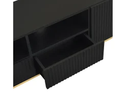 Móvel De Tv* Móvel de TV moderno com pés e detalhes dourados, amplo espaço de armazenamento para sala de estar, . Preto