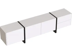 Móvel De Tv*ModernLuxe Móvel de TV moderno de 190 cm com 3 portas e 2 gavetas - brilhante e preto Branco