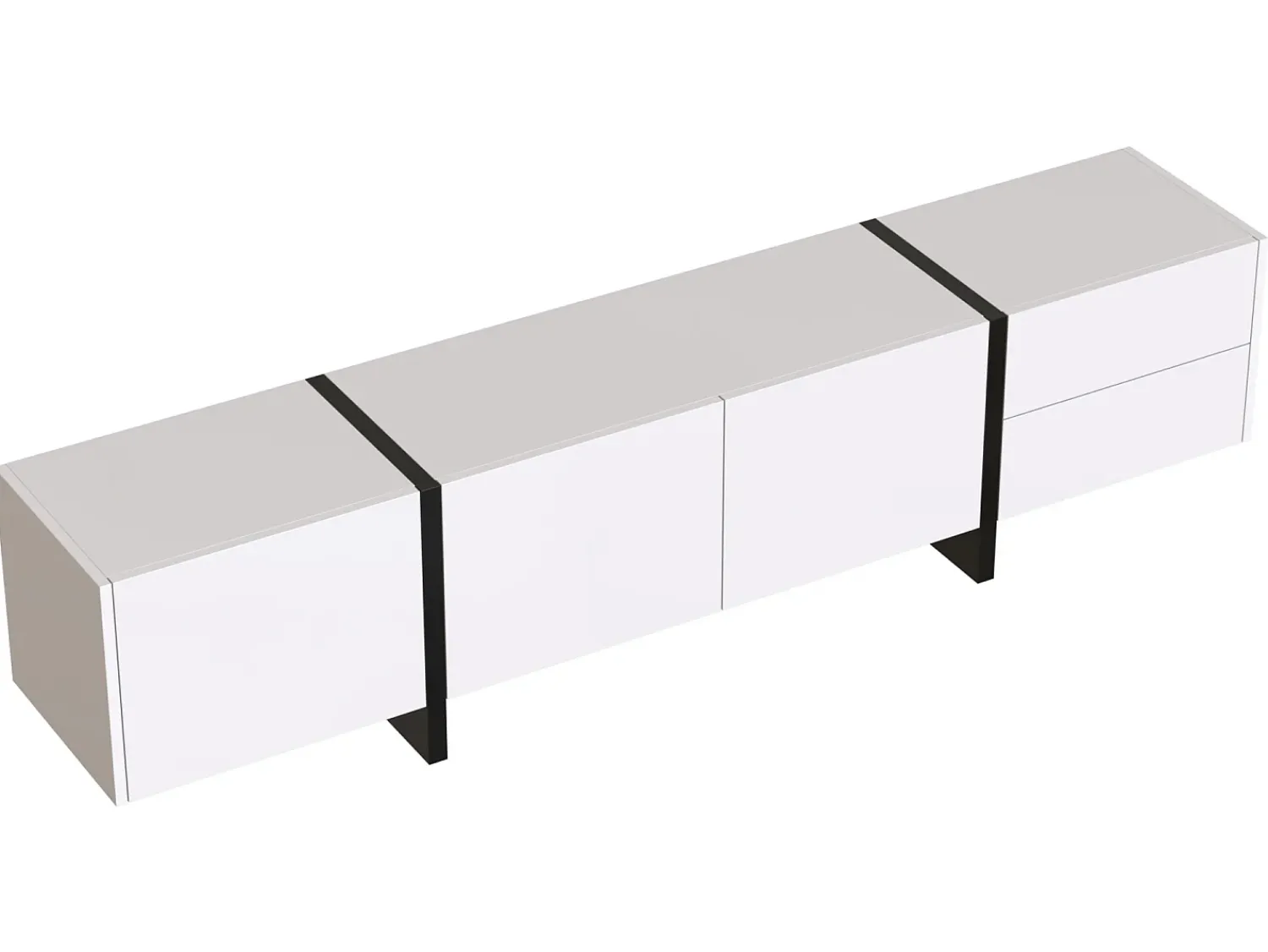 Móvel De Tv*ModernLuxe Móvel de TV moderno de 190 cm com 3 portas e 2 gavetas - brilhante e preto Branco