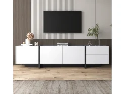 Móvel De Tv*ModernLuxe Móvel de TV moderno de 190 cm com 3 portas e 2 gavetas - brilhante e preto Branco
