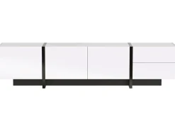 Móvel De Tv*ModernLuxe Móvel de TV moderno de 190 cm com 3 portas e 2 gavetas - brilhante e preto Branco