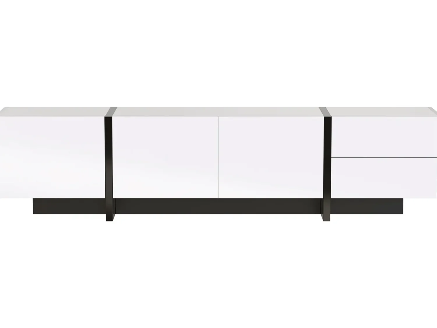 Móvel De Tv*ModernLuxe Móvel de TV moderno de 190 cm com 3 portas e 2 gavetas - brilhante e preto Branco