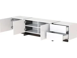 Móvel De Tv*ModernLuxe Móvel de TV moderno de 190 cm com 3 portas e 2 gavetas - brilhante e preto Branco