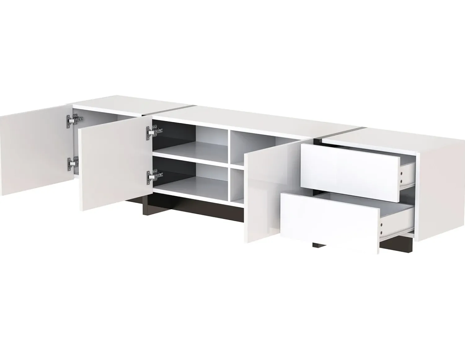 Móvel De Tv*ModernLuxe Móvel de TV moderno de 190 cm com 3 portas e 2 gavetas - brilhante e preto Branco