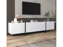 Móvel De Tv*ModernLuxe Móvel de TV moderno de 190 cm com 3 portas e 2 gavetas - brilhante e preto Branco
