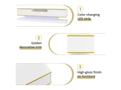 Online Móvel de TV moderno de 180 x 38 x 45 cm, com três gavetas e um compartimento aberto, com iluminação LED, . Branco